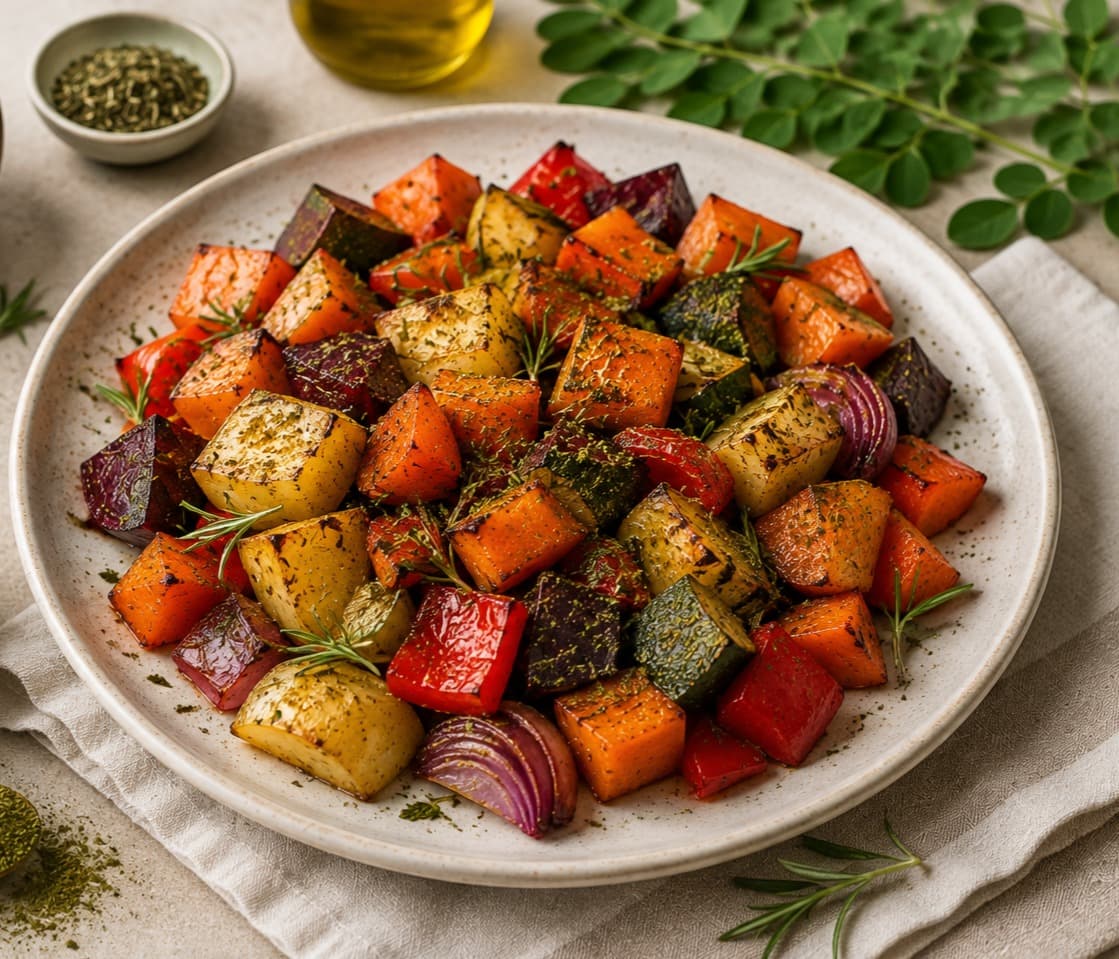 Roasted Vegetables with Moringa Sprinkle